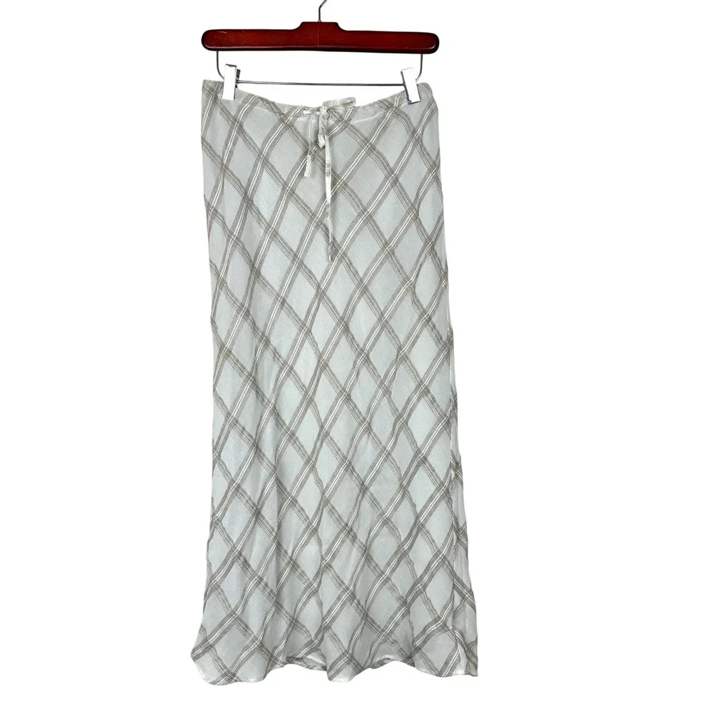Y2K 90s Vtg Liz Claiborne Skirt M Linen Maxi Plaid Cottage Checkered Boho Office